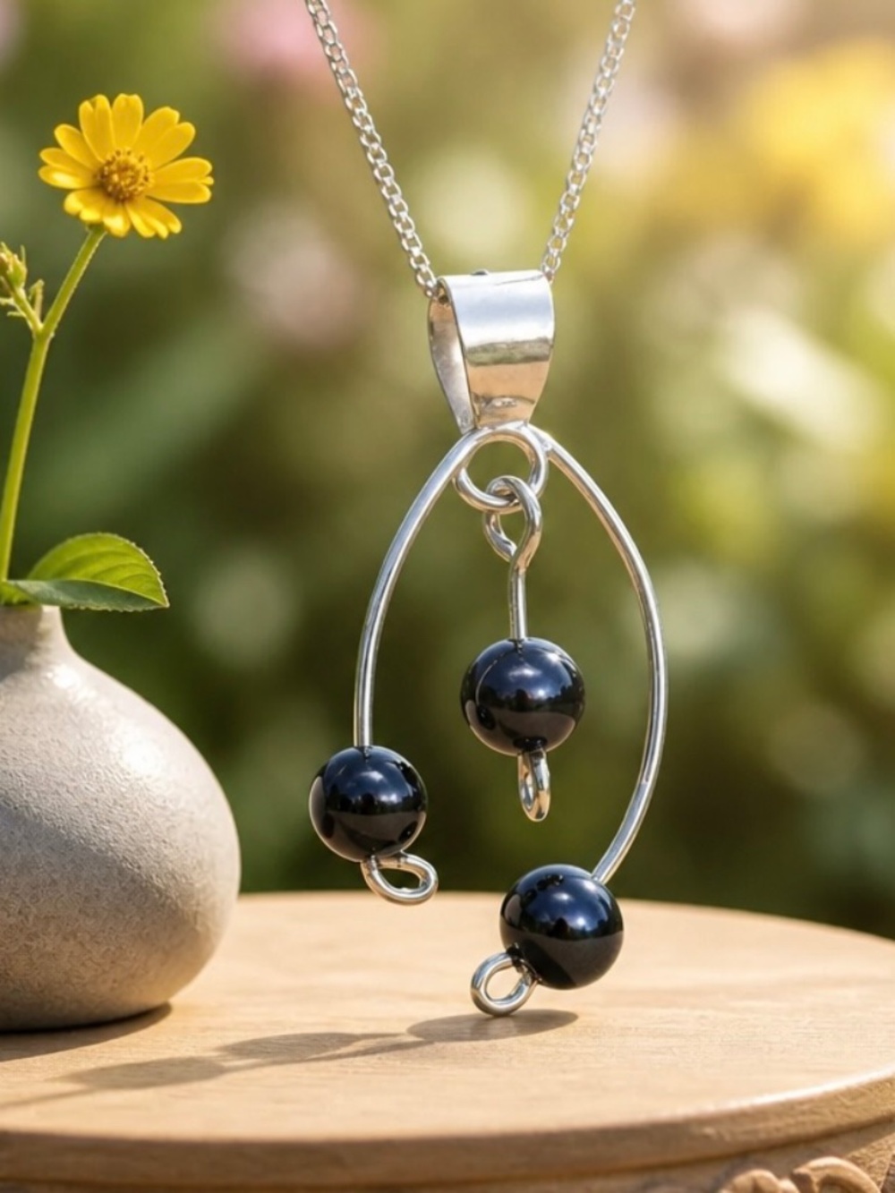 Natural Black Pearl Pendant in Sterling Silver , June Birthstone, One of A Kind